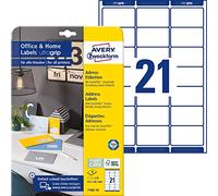 AVERY Zweckform 7160-10 Address Labels (210 Labels, 63.5 x 38.1 mm on A4, Printable Labels, Self-Adhesive Address Labels with Ultragrip, Ideal for Home Office) 10 Sheets, White