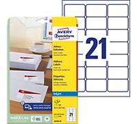 AVERY Zweckform Address Labels J8160-25 Adhesive A4 White 63.5 x 38.1 mm 25 Sheets of 21 Labels