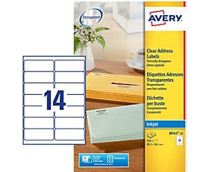 AVERY Zweckform Address Labels J8563-25 Adhesive A4 Transparent 99.1 x 38.1 mm 25 Sheets of 14 Labels