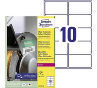 AVERY Zweckform B7173-50 Heavy Duty Film Labels (500 Stickers, 99 x 57 mm on A4, Extremely Strong Self-Adhesive, for Difficult Surfaces, Printable Outdoor Adhesive Film) 50 Sheets, White