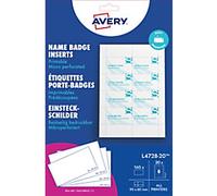 Avery L4728-20 Printable Name Badge Insert Refills - 90 x 60 mm, White, Pack of 160 Inserts
