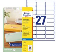Avery Zweckform J4721-25 Transparent Address Labels 63.5 x 29.6 mm 25 Sheets Fil