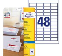 AVERY Zweckform J4791-25 Address Labels (1,200 Labels, 45.7 x 21.2 mm on A4, Printable, Self-Adhesive, for Labels, Matte Paper, Inkjet Printer), 25 Sheets, White