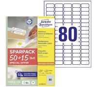 AVERY Zweckform L4732REV-65 Universal Labels (4,000 Plus 1,200 Extra Adhesive Labels, 35.6 x 16.9 mm on A4, Removable/Removable, Printable, Self-Adhesive Stickers) 65 Sheets, White