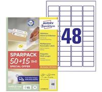 AVERY Zweckform L4736REV-65 Universal Labels (2,400 Plus 720 Extra Adhesive Labels, 45.7 x 21.2 mm on A4, Removable/Removable Without Residue, Printable, Self-Adhesive Stickers) 65 Sheets, White