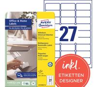 AVERY Zweckform L4737REV-10 Universal Etiketten (270 Klebeetiketten, 63,5x29,6 m