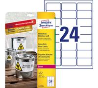 AVERY Zweckform L4773-8 Weatherproof Film Labels (63.5 x 33.9 mm on DIN A4, Extremely Strong Self-Adhesive, Waterproof, Printable Outdoor Adhesive Film) 192 Stickers on 8 Sheets White