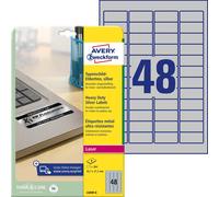 Avery Zweckform L6009-8 Type Plate Foil Labels 45.7 x 21.2 mm on DIN A4, Extremely Strong Self-Adhesive, Weatherproof Printable Adhesive Film, 384 Stickers on 8 Sheets Silver
