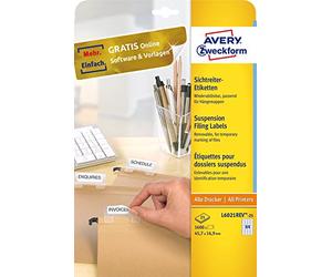 Avery Zweckform L6021REV-25 Folder Labels for Label Holders on Suspension Files Stick+Lift 45.7 x 16.9 mm 25 Sheets