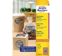 AVERY Zweckform L7105-25 Kraft Paper Labels (600 Stickers for Printing, Diameter 40 mm on A4, Self-Adhesive, Round Recycling Labels, Sustainable Product Stickers) 25 Sheets, Natural Brown