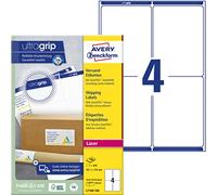AVERY Zweckform L7169-100 Shipping Labels (400 Labels with Ultragrip, 99.1 x 139 mm on A4, Printable, Self-Adhesive, for Medium, Large Parcels and Postal Tubes) 100 Sheets, White
