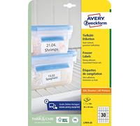 AVERY Zweckform L7975-25 Freezer Labels (750 Stickers, 30 x 50 mm on A4, Self-Adhesive, Temperature-Resistant and Freezer-Proof Adhesive Labels for Freezer, Printable), 25 Sheets, White