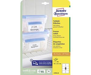 AVERY Zweckform L7976-25 Freezer Labels (200 Stickers, 99.1 x 67.7 mm on A4, Self-Adhesive, Temperature-Resistant and Freezer-Resistant Adhesive Labels for Freezer, Printable) 25 Sheets, White
