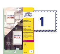 AVERY Zweckform L9002-10 Rear Glass Labels (20 Inner Window Stickers, A5, Shop Windows, Glass Doors, Entrance/exit, Press/Pull, Opening Times, can be Printed on Both Sides), 10 Sheets, White