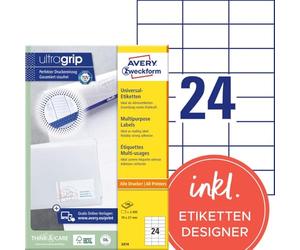 AVERY Zweckform LR3657 Recycled Labels (4,000 Adhesive Labels, 48.5 x 25.4 mm on A4, 100% Recycled Paper, Individually Printable, Self-Adhesive Stickers), 100 Sheets, Natural White