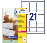 AVERY Zweckform LR7160-100 Labels Recycled 63.5 x 38.1 mm 2,100 Address Labels on 100 Sheets Self-Adhesive Printable Matte Paper 100% Recycled Paper Blue Angel Natural White