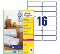 AVERY Zweckform LR7162-100 Labels 99.1 x 33.9 mm 1,600 Address Labels on 100 Sheets Self-Adhesive Printable Matte Paper 100% Recycled Paper Blue Angel Natural White