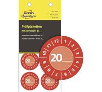AVERY Zweckform Pack of 80 Test Badges 20 (with Year to Enter Yourself, Durable, Strong Self-Adhesive, 30 mm, Test Stickers, Writeable Test Seal Made of Vinyl Adhesive Film) 7901 Red