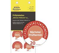 AVERY Zweckform Pack of 80 Test Badges, Next Test Date 20 (with Year to Enter Yourself, Durable, self-Adhesive, 30 mm, Test Sticker, Vinyl Seal), 7904 red