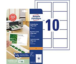 AVERY Zweckform Superior Business Cards C32011-10 Non Adhesive A4 White 8.5 x 5.4 cm 10 Sheets of 10 Labels