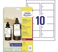 AVERY Zweckform T1001-10 Sturdy Tags Pack of 100 with Cords (90 x 50 mm on A4, Printable on Both Sides, Extra Fine Perforation, Gift Tags, Price Tags) Cardboard 185 g, White