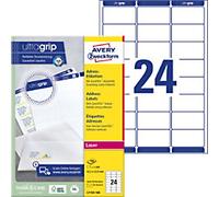 AVERY Zweckform UltraGrip Address Labels L7159-100 Adhesive A4 White 63.5 x 33.9 mm 100 Sheets of 24 Labels