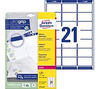 AVERY Zweckform UltraGrip Address Labels L7160-40 Adhesive A4 White 6.35 x 3.81 cm 40 Sheets of 21 Labels