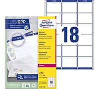 AVERY Zweckform UltraGrip Address Labels L7161-100 Adhesive A4 White 63.5 x 46.6 mm 100 Sheets of 18 Labels