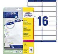AVERY Zweckform UltraGrip Address Labels L7162-40 Adhesive A4 White 9.91 x 3.39 cm 16 Sheets of 40 Labels