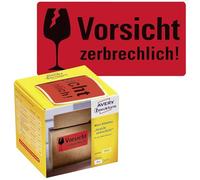 Avery Zweckform Warning Stickers 7211 "Vorsicht Zerbrechlich." [German Language Product]Neon Red, 100 x 50 mm, 200 Labels on a Roll, in Box Dispenser
