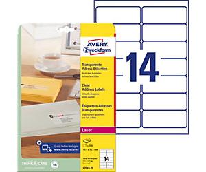 AVERY Zweckform Water resistant Address Labels L7563-25 Adhesive A4 Clear 99.1 x 38.1 mm 25 Sheets of 14 Labels