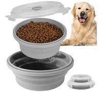 AVERYDAY 68oz Airtight Collapsible Dog Bowls with Lids, 2 Pack Portable Travel Dog Bowls for Large Medium Breeds, Silicone Food and Water Dish, 8.5 Cups Foldable Pet Bowl for Traveling and Camping