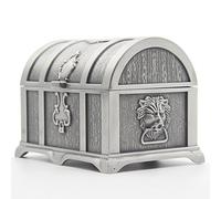 AVESON Rectangle Vintage Metal Treasure Chest Trinket Jewelry Box Gift Box Ring Case for Girls Ladies Women, Medium, Tin Color