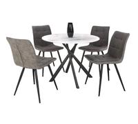 Avesta Dining Set - 4 Seater - 100cm - Round - White Marble Effect - 4 Rodeo Dark Grey Chairs