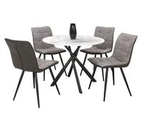 Avesta Dining Set - 4 Seater - 100cm - Round - White Marble Effect - 4 Rodeo Light Grey Chairs