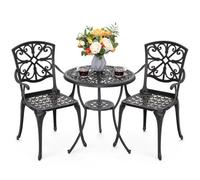 Avestar 3-Piece Outdoor Bistro Set, Cast Aluminium Garden Bistro Set With Round Table And Armchairs, Black With Gold-Painted Edge