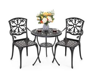 Avestar 3-Piece Outdoor Bistro Set, Cast Aluminium Garden Bistro Set With Round Table And Armchairs, Black With Gold-Painted Edge