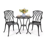 Avestar 3-Piece Outdoor Patio Bistro Set, Cast Aluminium Round Bistro Table And Chairs, For Patio, Garden And Balcony, Black