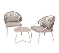 Avestar 3-Piece Patio Bistro Set With Zippered Cushions, Wood-Grain Tabletop, Handwoven Twisted Pe Rattan Chairs