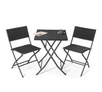 Avestar 3Pcs Outdoor Folding Bistro Set, Small Garden Furniture Set With Weather-Resistant Pp Rattan, Black