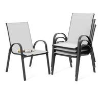 Avestar 4-Piece Outdoor Patio Stackable Chairs Set With Armrests And High-Density All-Weather Textilene Fabric, Grey And Black