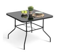 Avestar 80 Cm Square Outdoor Dining Table With Tempered Glass Tabletop And 4.3 Cm Umbrella Hole, Black