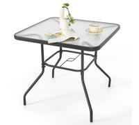 Avestar 80 Cm Square Outdoor Dining Table With Umbrella Hole, Patio Dining Table With Tempered Glass For Balcony, Garden, Black