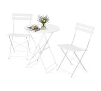 Avestar Foldable Outdoor 3-Piece E-Coated Metal Bistro Set, Portable, Assembly-Free, For Garden, Balcony, Patio, Deck, White