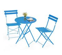 Avestar Foldable Outdoor 3-Piece E-Coated Metal Bistro Set, Portable, Assembly-Free, For Garden, Balcony, Patio, Deck, Blue