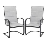 Avestar Outdoor 2-Piece Textilene Dining Chair Set, With Padded Textilene And Metal Frame, High Back And C-Spring Motion Leg, Grey