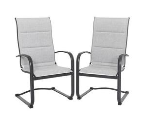Avestar Outdoor 2-Piece Textilene Dining Chair Set, With Padded Textilene And Metal Frame, High Back And C-Spring Motion Leg, Grey