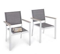 Avestar Outdoor 2-Piece Textilene Stackable Dining Chair Set With Faux Wood Armrests For Garden, Patio, Grey And White