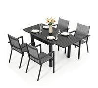 Avestar Outdoor 5-Piece Aluminium Dining Set With 4 Stackable Chairs And 1 Extendable Table, Light Grey And Black