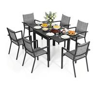 Avestar Outdoor 7-Piece Aluminium Dining Set With 6 Stackable Chairs And 1 Extendable Table, Light Grey And Black